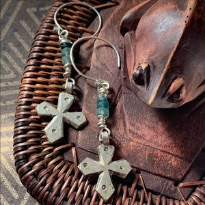 Ancient Roman Glass w Coptic Cross Earrings